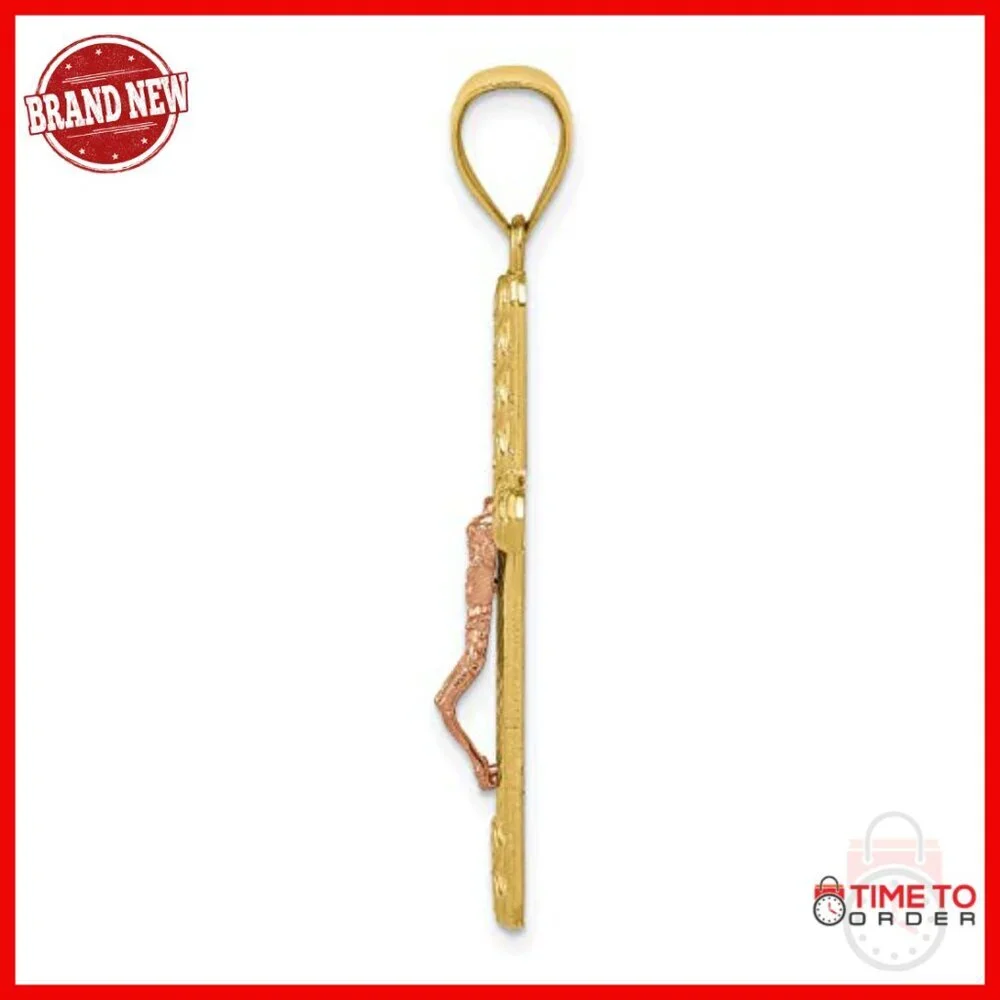 10K Gold Crucifix Pendant Necklace with CZ Accents 33mm x 22mm